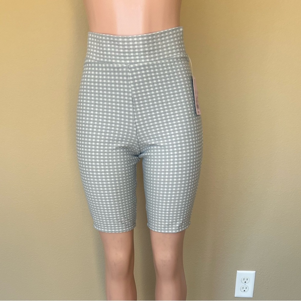 Blue Checkered High-Waisted Shorts. Size S.  NWT!